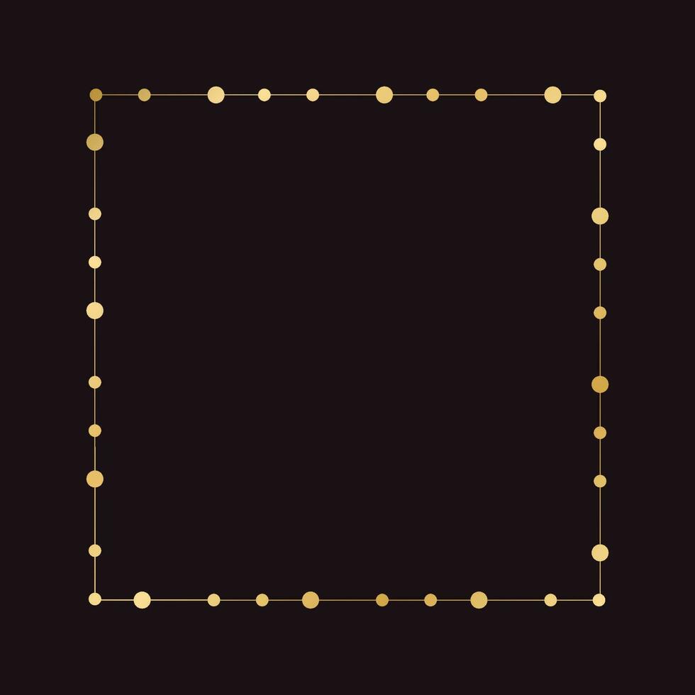 Gold Square Christmas Fairy Lights Frame Border. Abstract golden dots circle pattern frame. vector