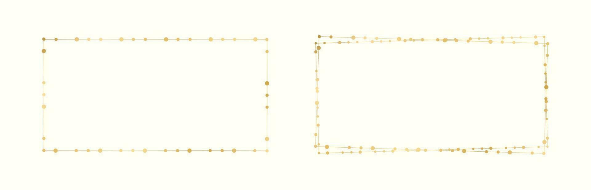 Gold Rectangle Christmas Fairy Lights Frame Border. Abstract golden dots circle pattern frame. vector