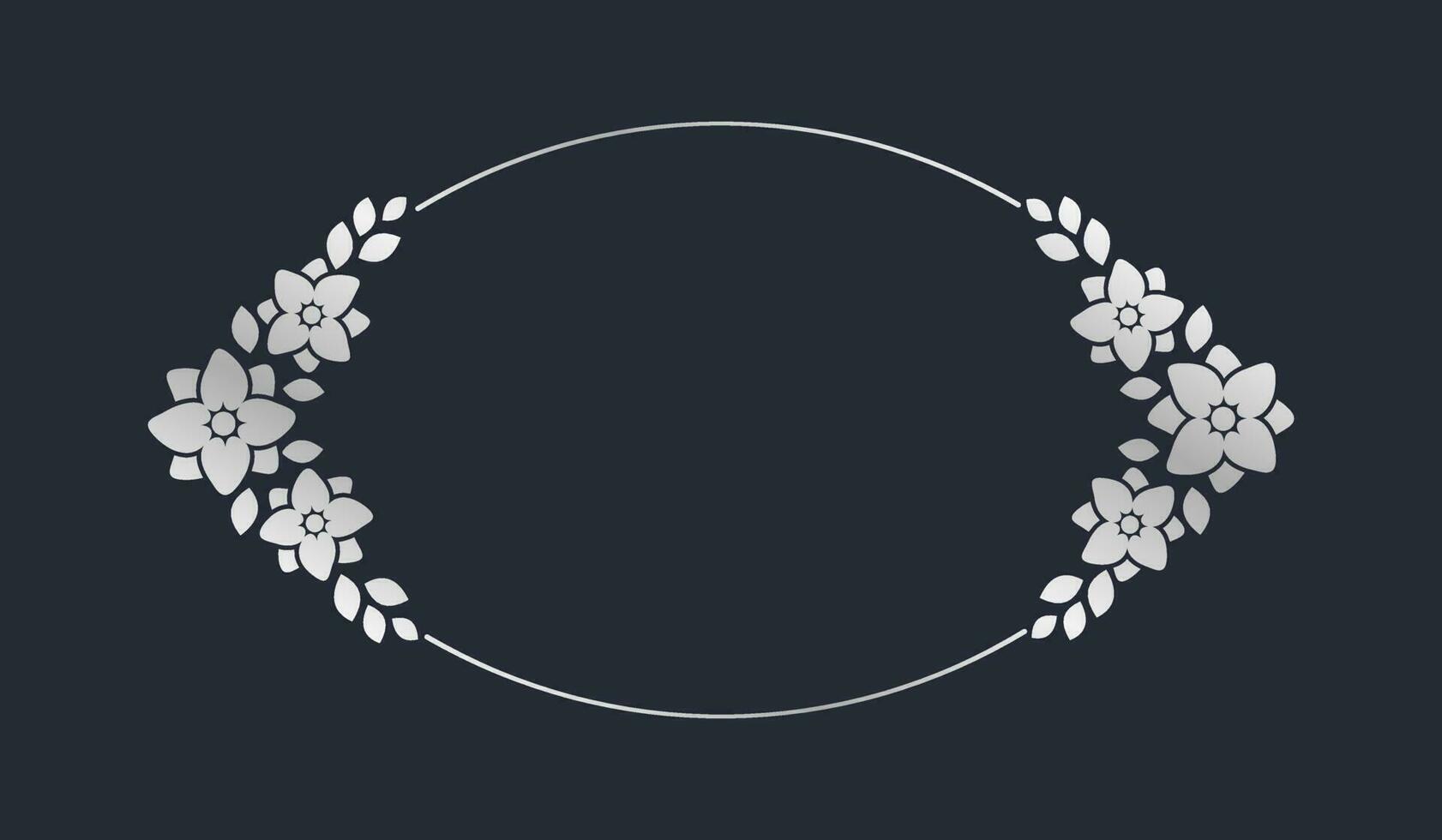 Silver geometric floral frame template. Luxury golden frame border for invite, wedding, certificate. Vector art with flowers and leaves.