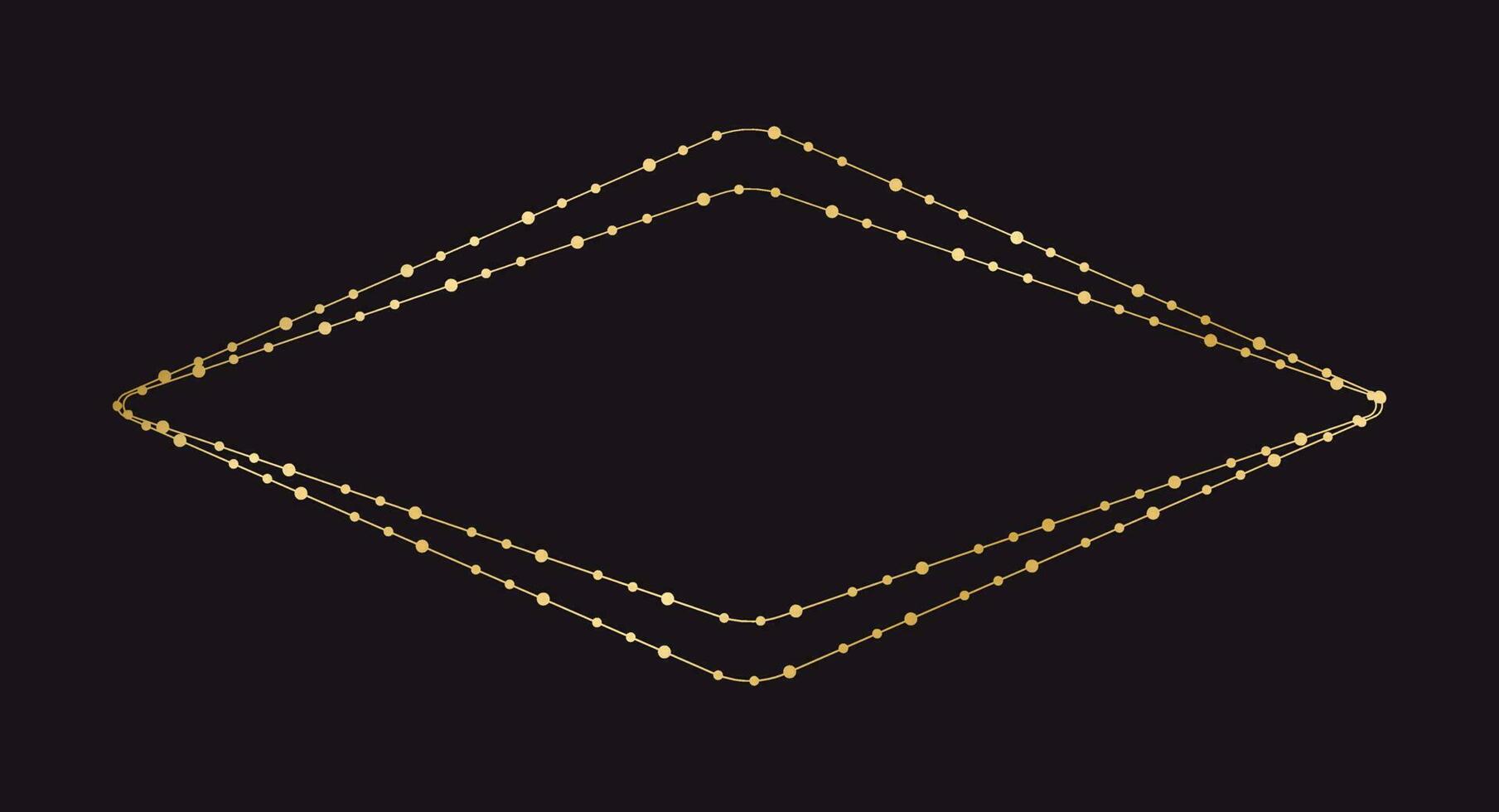 Gold Diamond Christmas Fairy Lights Frame Border. Abstract golden dots circle pattern frame. vector