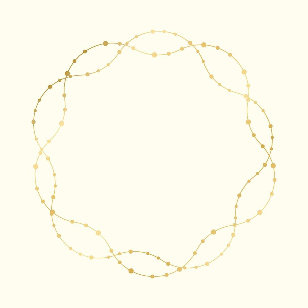 Gold Round Christmas Fairy Lights Frame Border. Abstract golden dots circle frame. vector