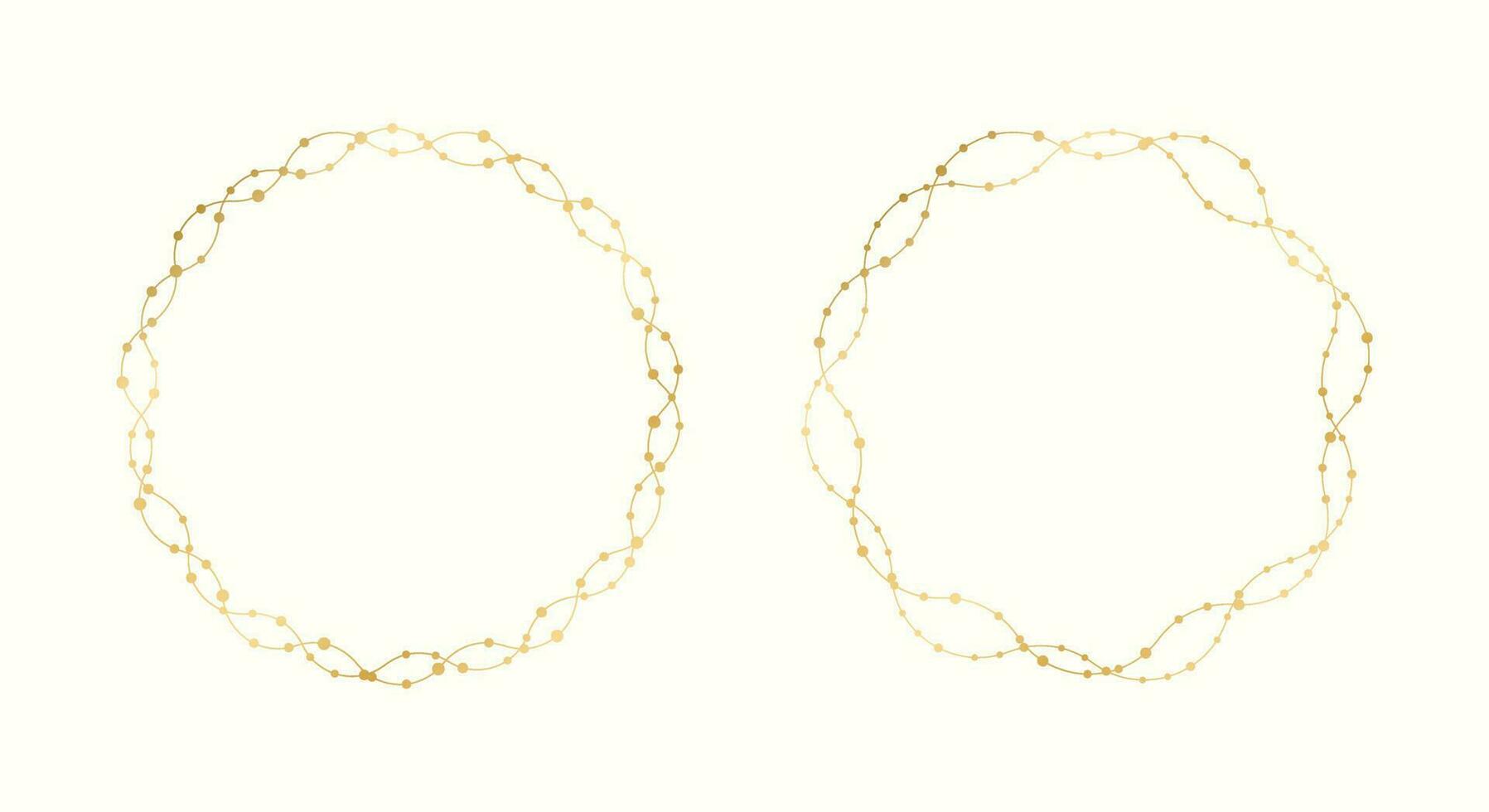 Gold Round Christmas Fairy Lights Frame Border Set. Abstract golden dots circle frame collection. vector
