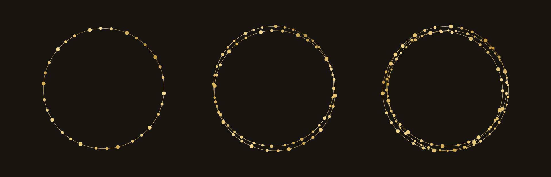 oro redondo Navidad hada luces marco frontera colocar. resumen dorado puntos circulo marco recopilación. vector