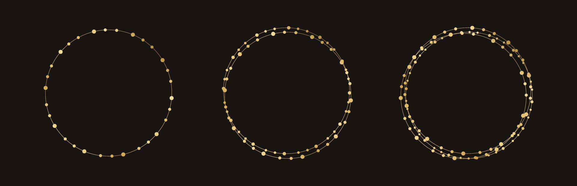 Gold Round Christmas Fairy Lights Frame Border Set. Abstract golden dots circle frame collection. vector