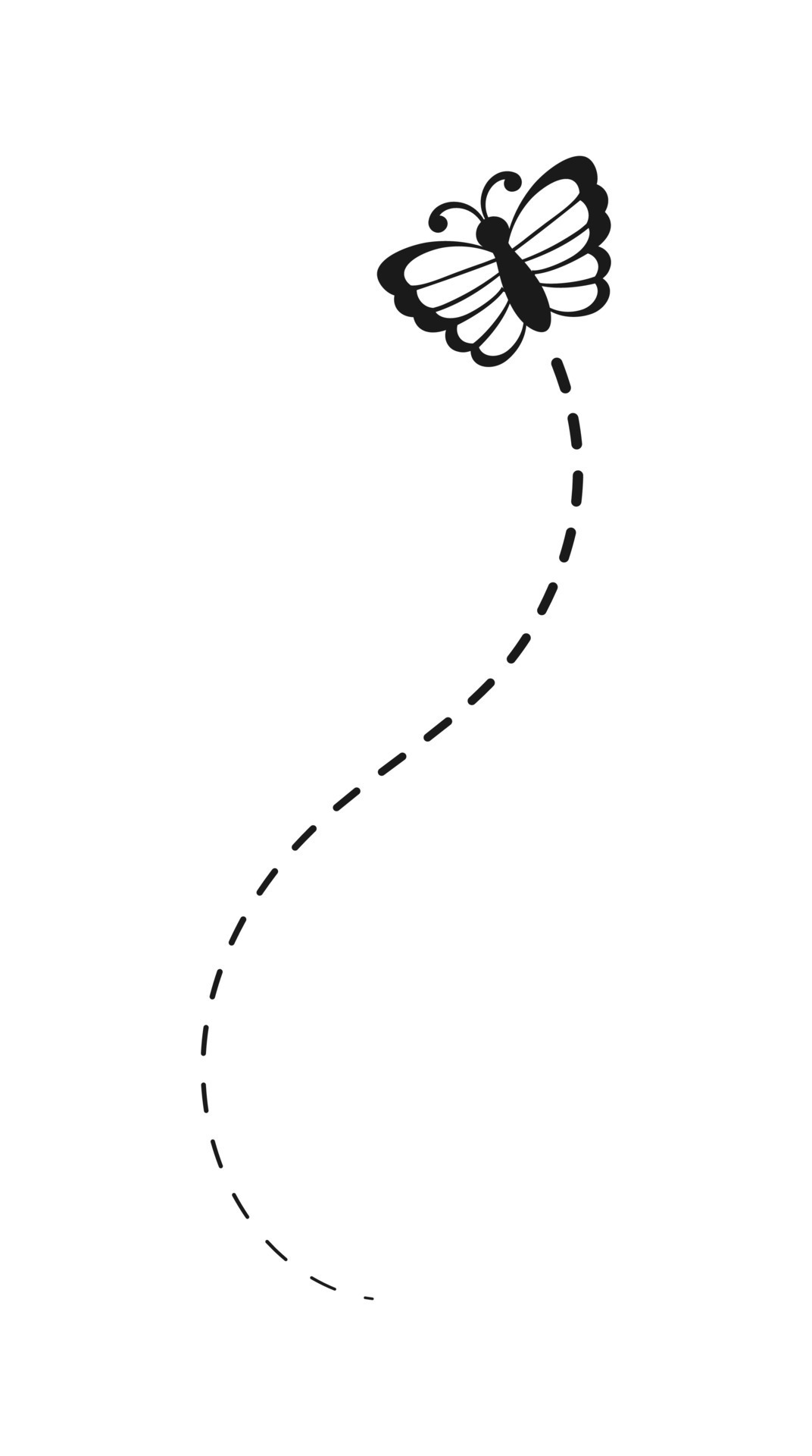 Flying Butterfly with Dotted Line Route Silhouette. Beautiful
