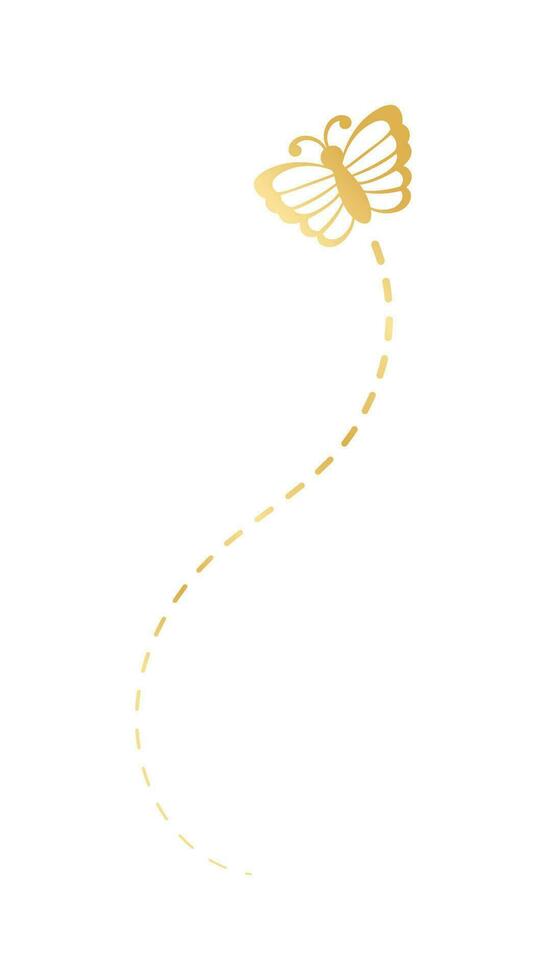 dorado mariposa con punteado línea vuelo ruta. elegante oro mariposa camino. vector diseño elementos para primavera y verano.