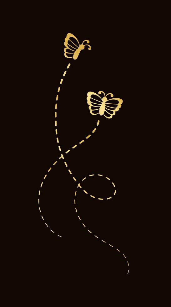 Golden Butterflies with Dotted Line Flight Route. Elegant gold butterflies trail. Vector design elements for spring and summer.