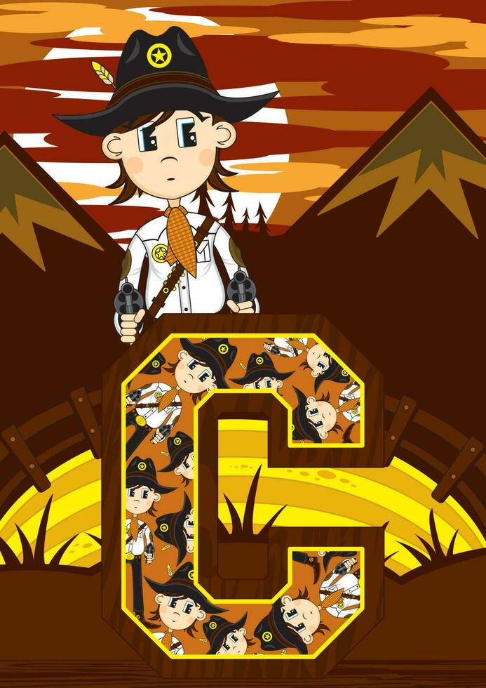 C is for Cowboy Wild West Alphabet Learning Educational Illustration vector