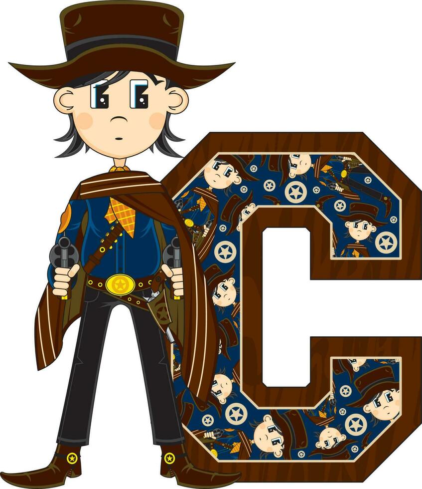 C is for Cowboy Wild West Alphabet Learning Educational Illustration vector