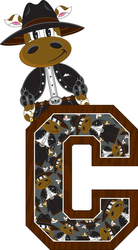 C is for Cow Cowboy Wild West Alphabet Learning Educational Illustration vector