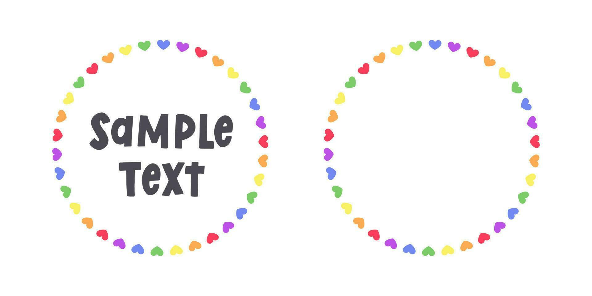 Round heart rainbow frame border. Valentines Day, Pride month flag concept. Vector flat illustration.