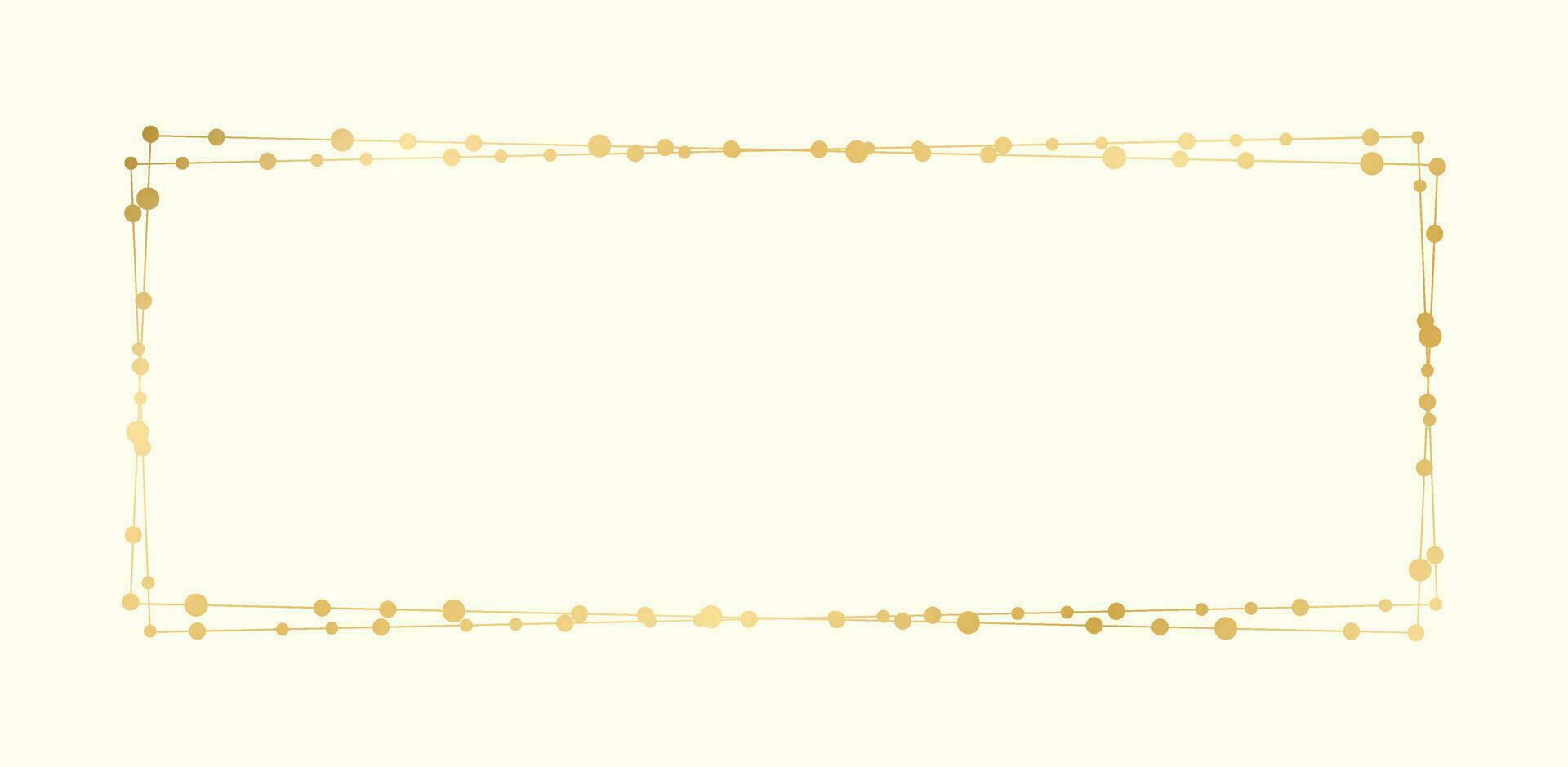 Gold Rectangle Christmas Fairy Lights Frame Border. Abstract golden dots circle pattern frame. vector