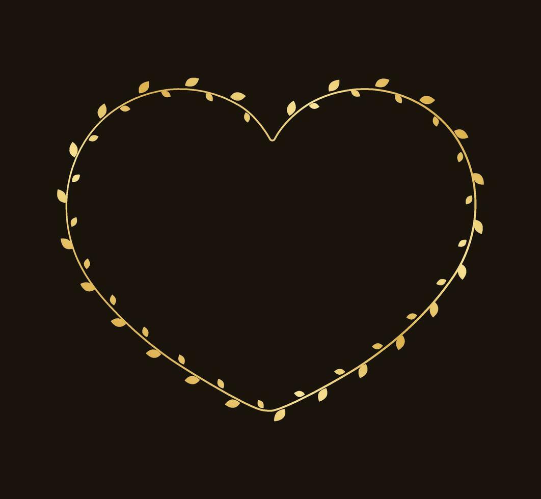 Gold Heart Shape Frame Made of Vine Leaves. Floral Valentines Day, Spring Summer Design Element, Love Concept vector