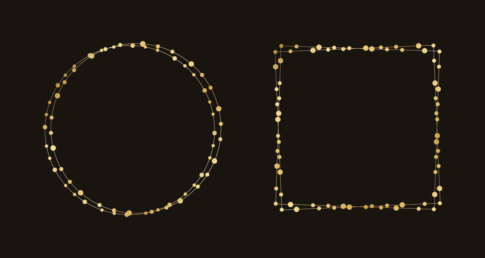Gold Christmas Fairy Lights Frame Border Set. Abstract geometric golden dots circle frame collection. vector