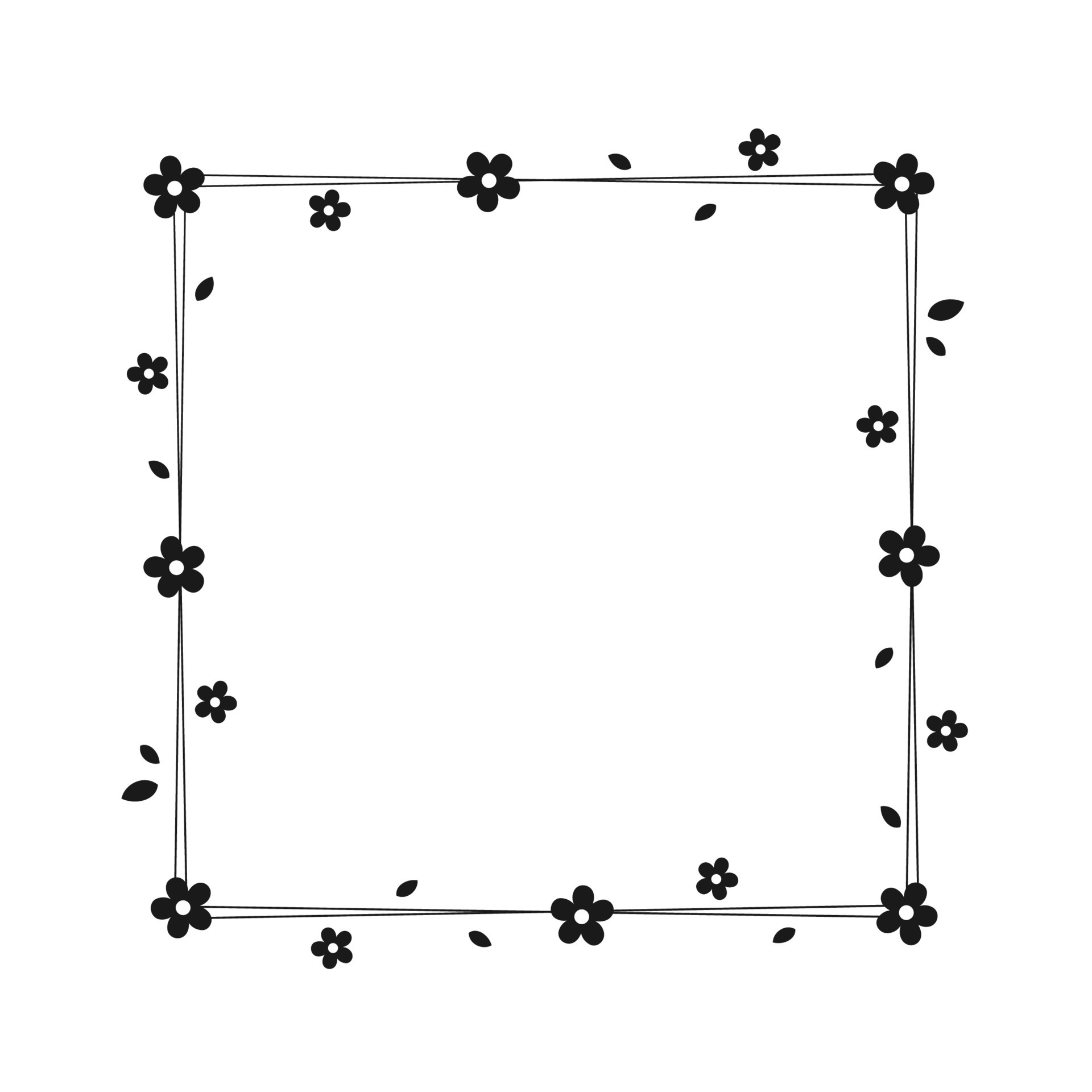 Square Floral Frame Silhouette Doodle. Botanical border template