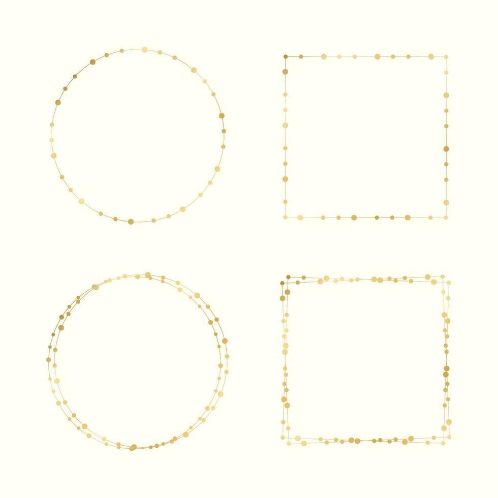 Gold Christmas Fairy Lights Frame Border Set. Abstract geometric golden dots circle frame collection. vector