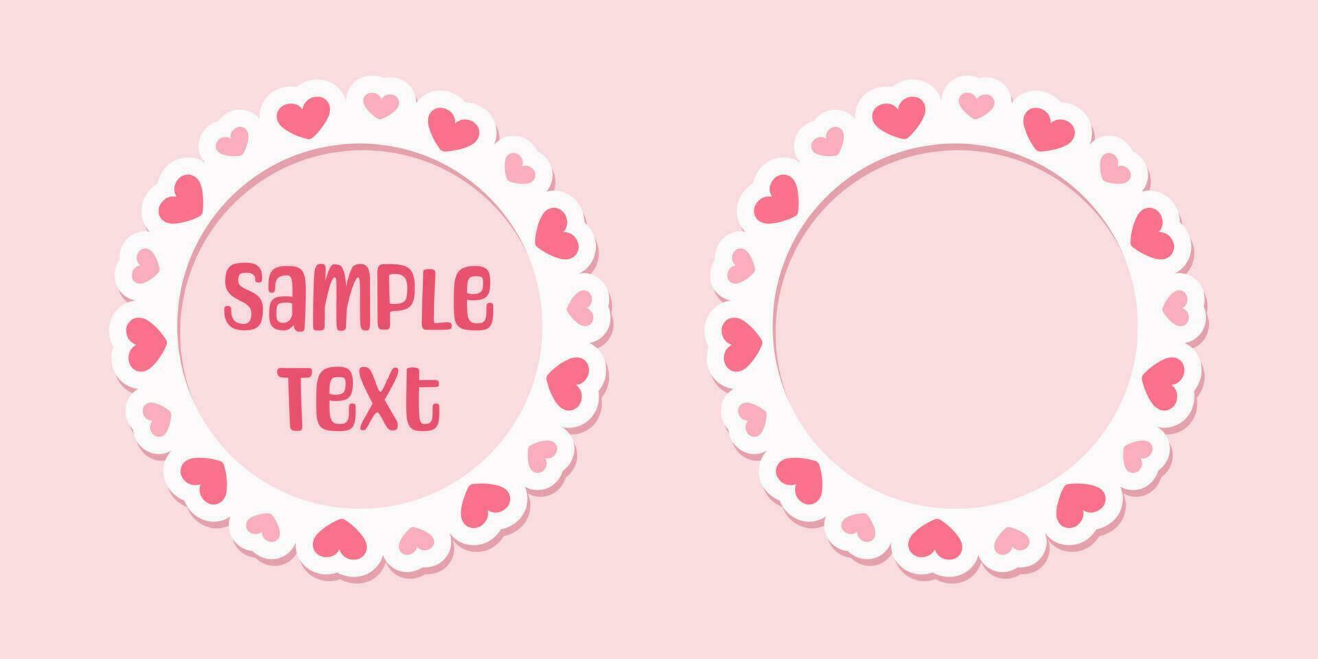 Circle scalloped frame with hearts, Pastel Cute Valentines Border vector