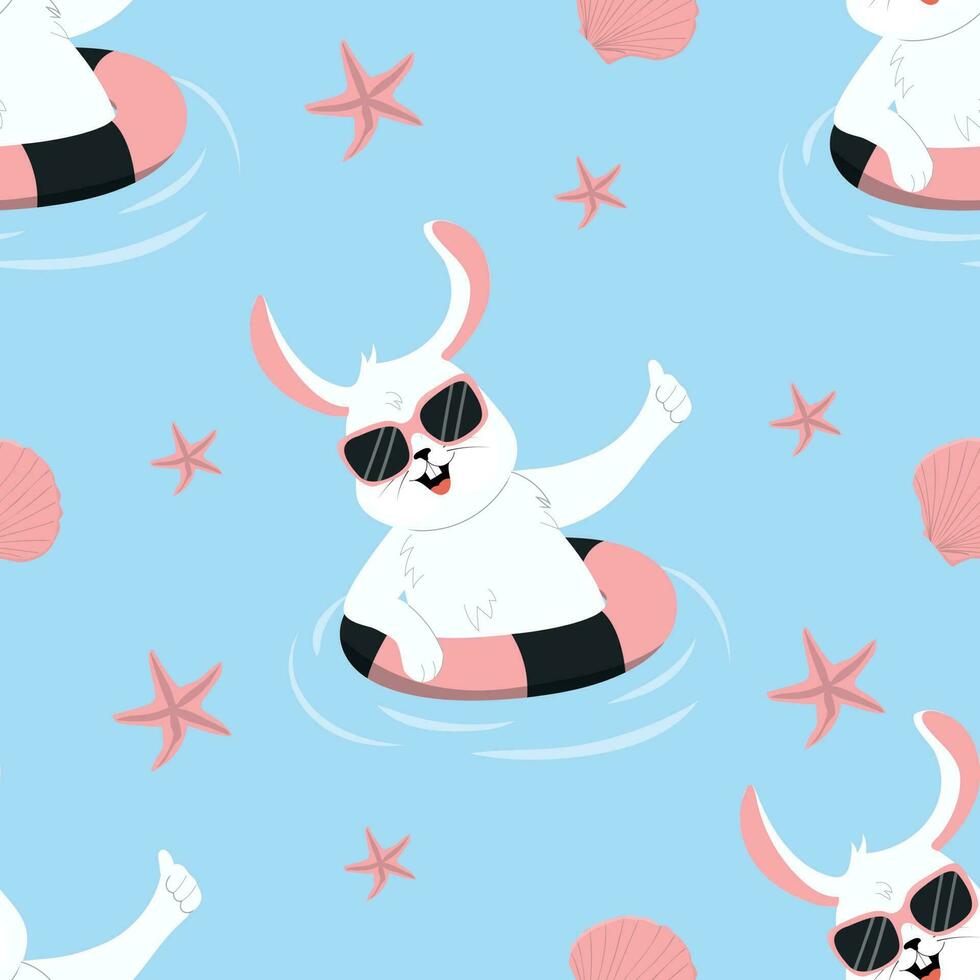 Cute summer pattern with rabbit vector