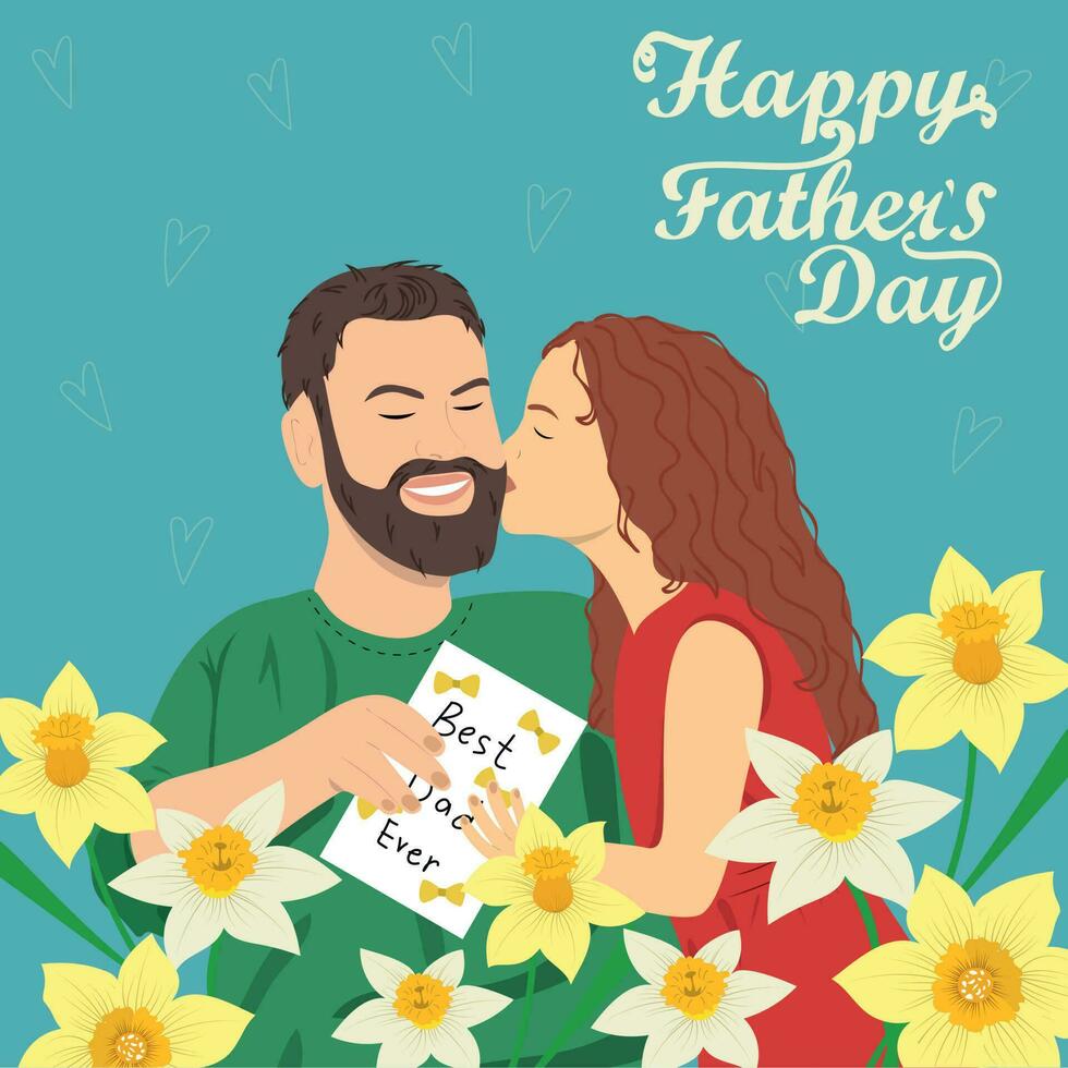 Fathers day greeting card with daughter vector