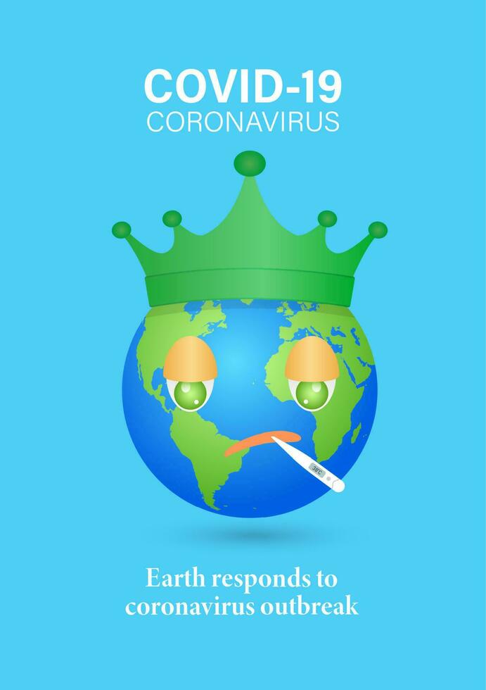 Sad world, Stop Covid-19, Coronavirus, Planet earth get sick and cry from Virus coming around The world. Earth crying mascot cartoon illustration. vector