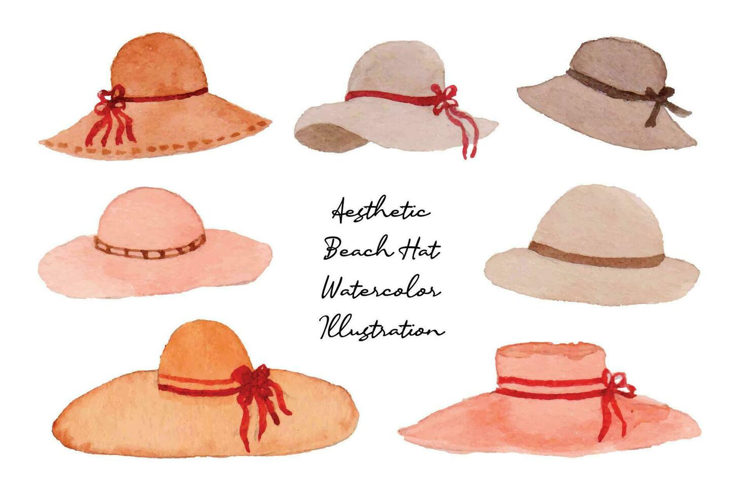 Aesthetic Summer Beach Female Hat Watercolor vector