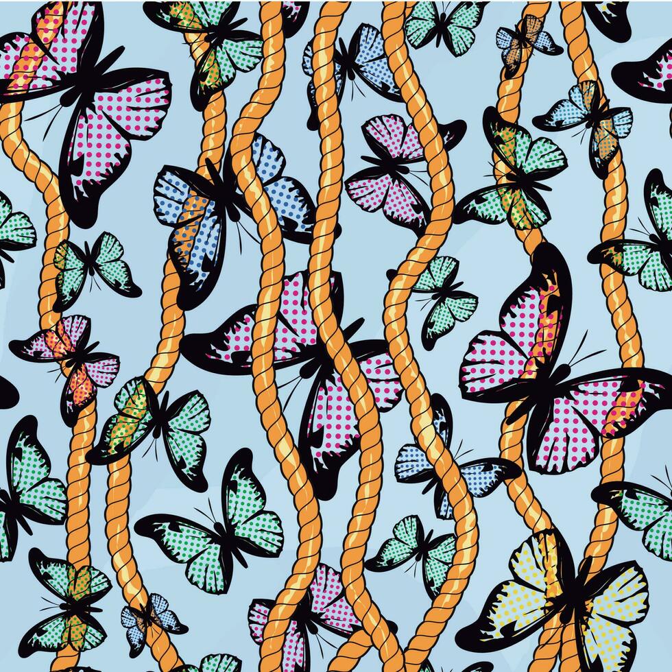 continuous design with ropes and butterflies. Pattern seamless for textile industry. vector