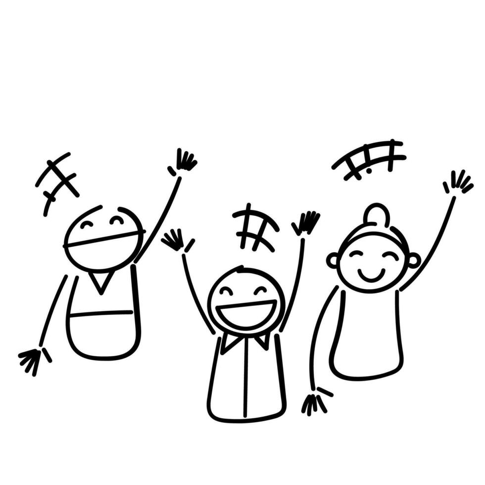 hand drawn doodle group happy people illustration vector