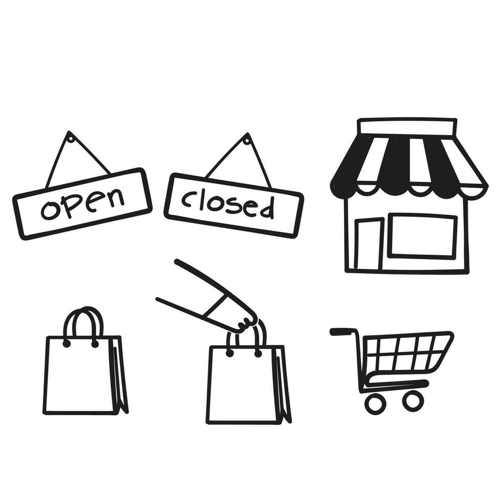 hand drawn doodle shop store related icon illustration vector