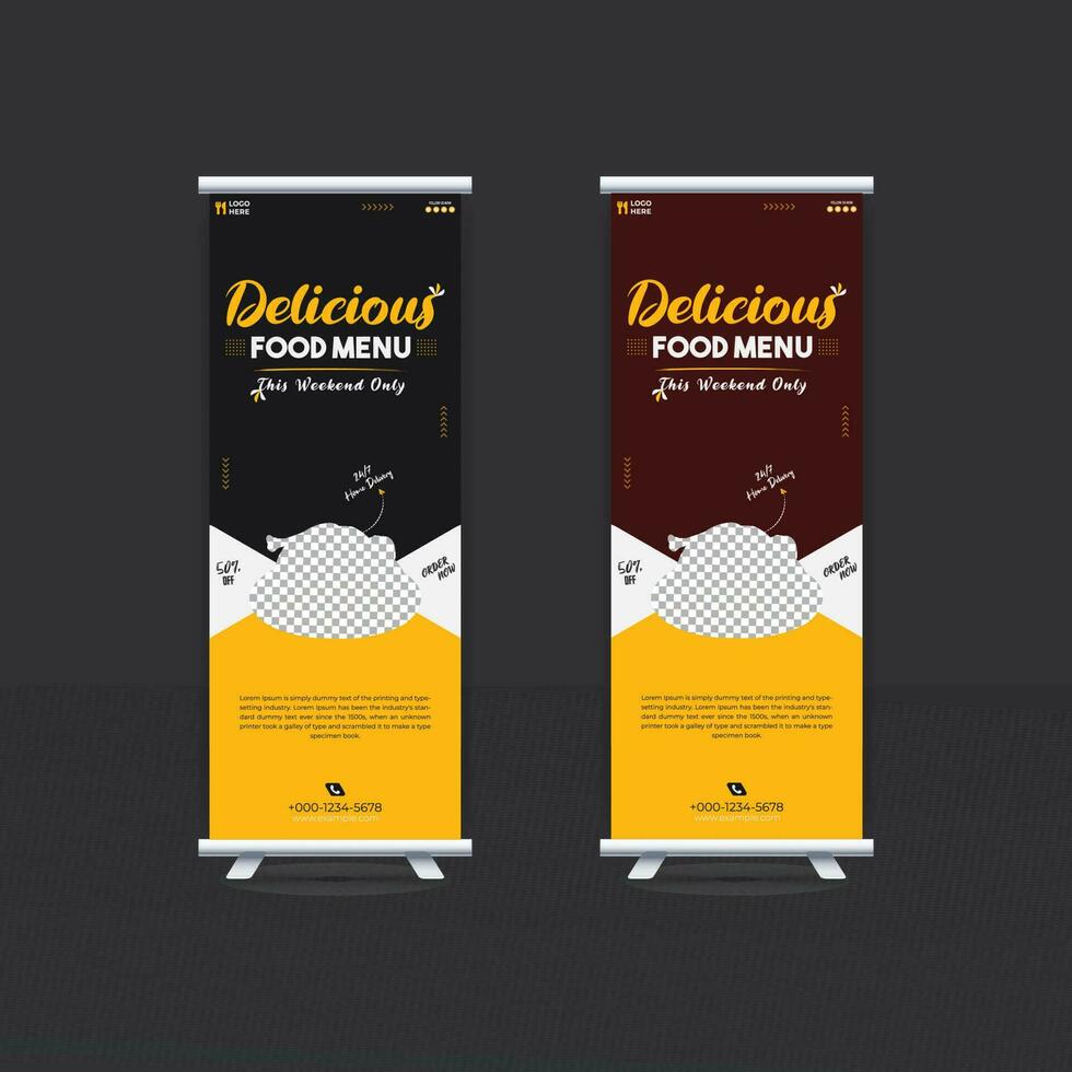 delicious food menu roll up banner design template vector