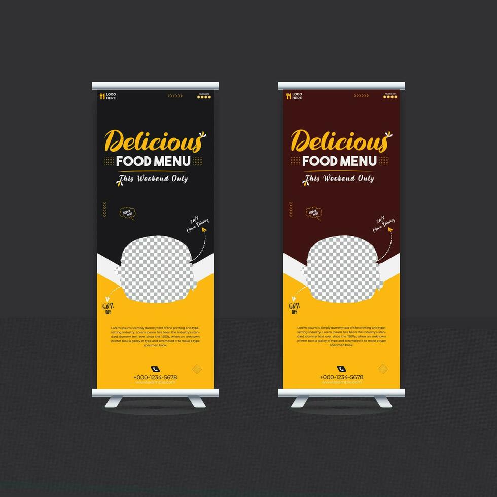 delicious food menu roll up banner design template vector