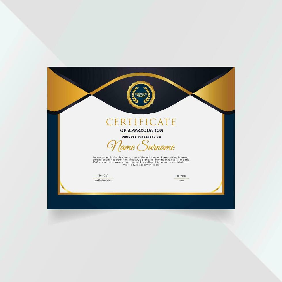 Professional and premium certificate template design with golden geometric shapes vector