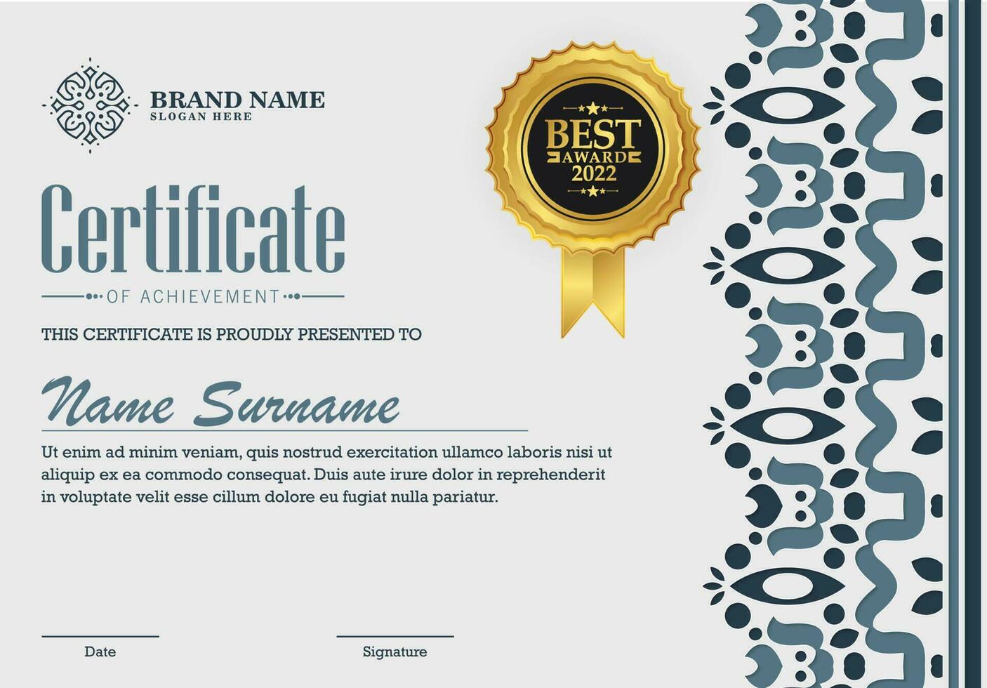 Achievement certificate best award diploma vector