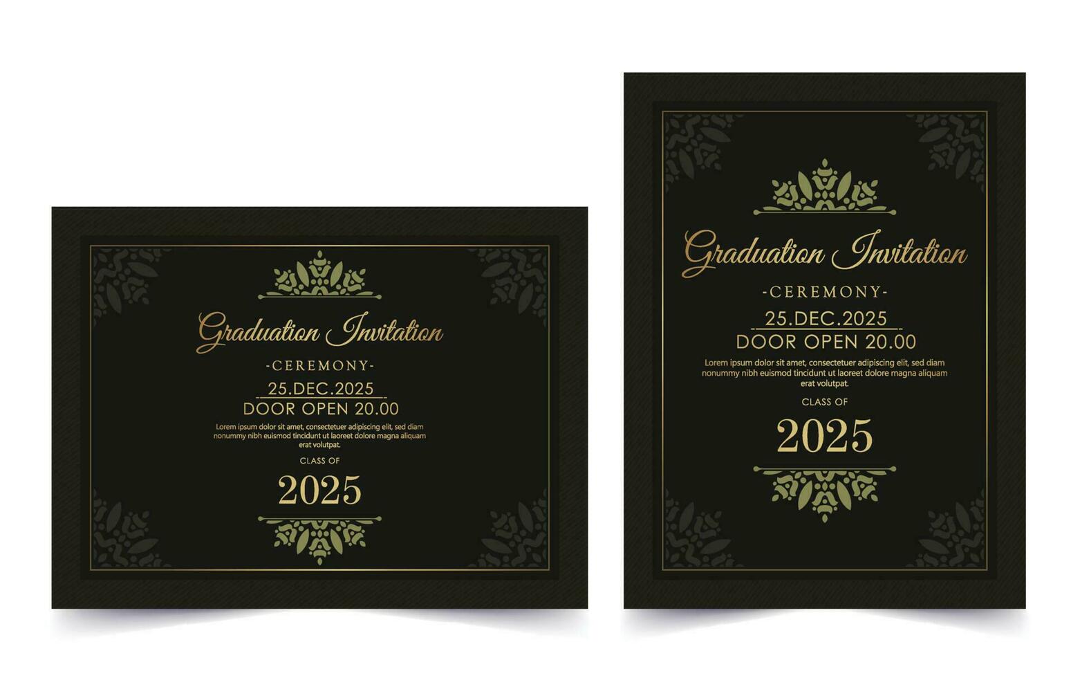 Luxury dark graduation invitation template with ornament border vector