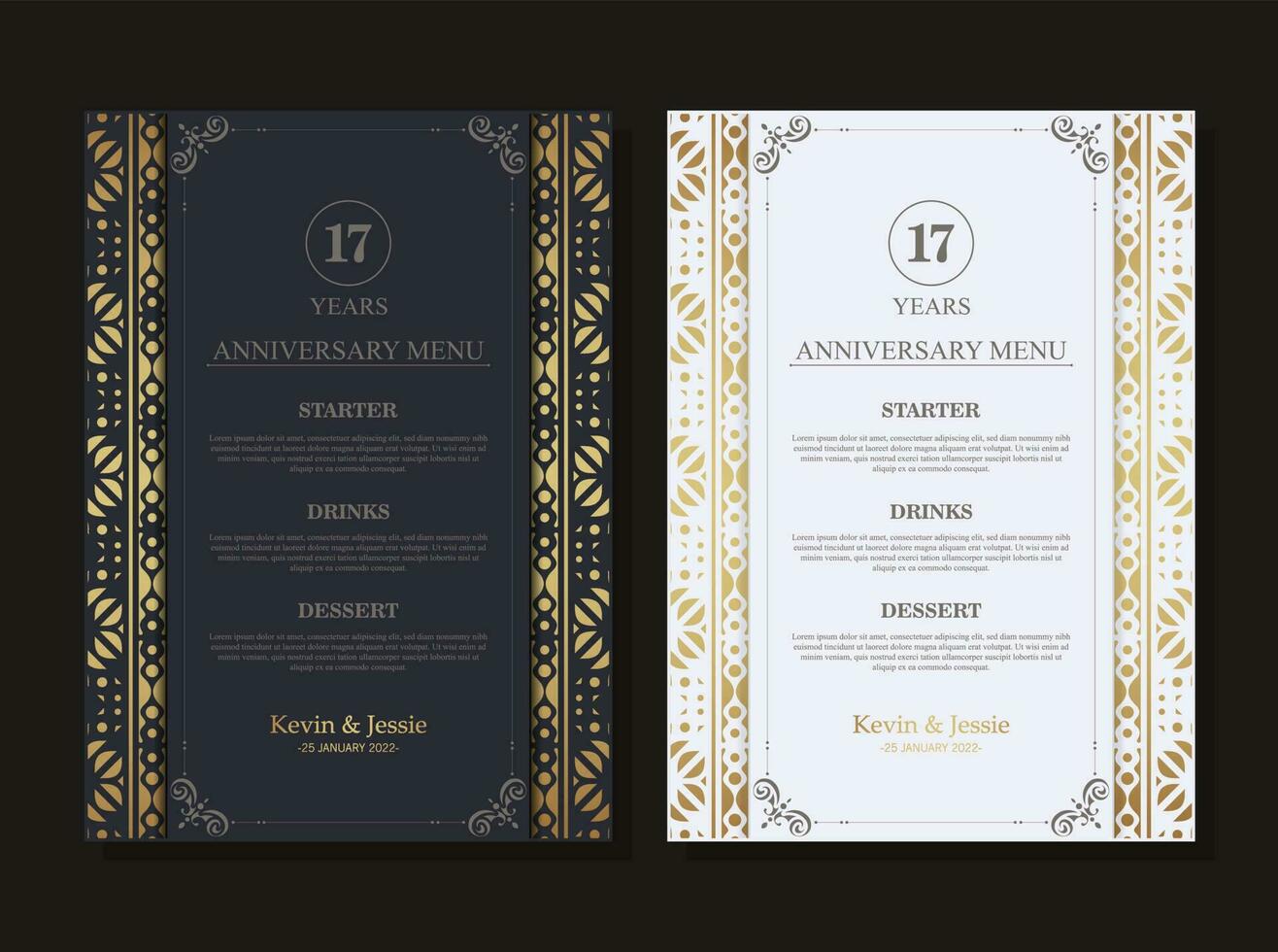 17th anniversary menu design template vector