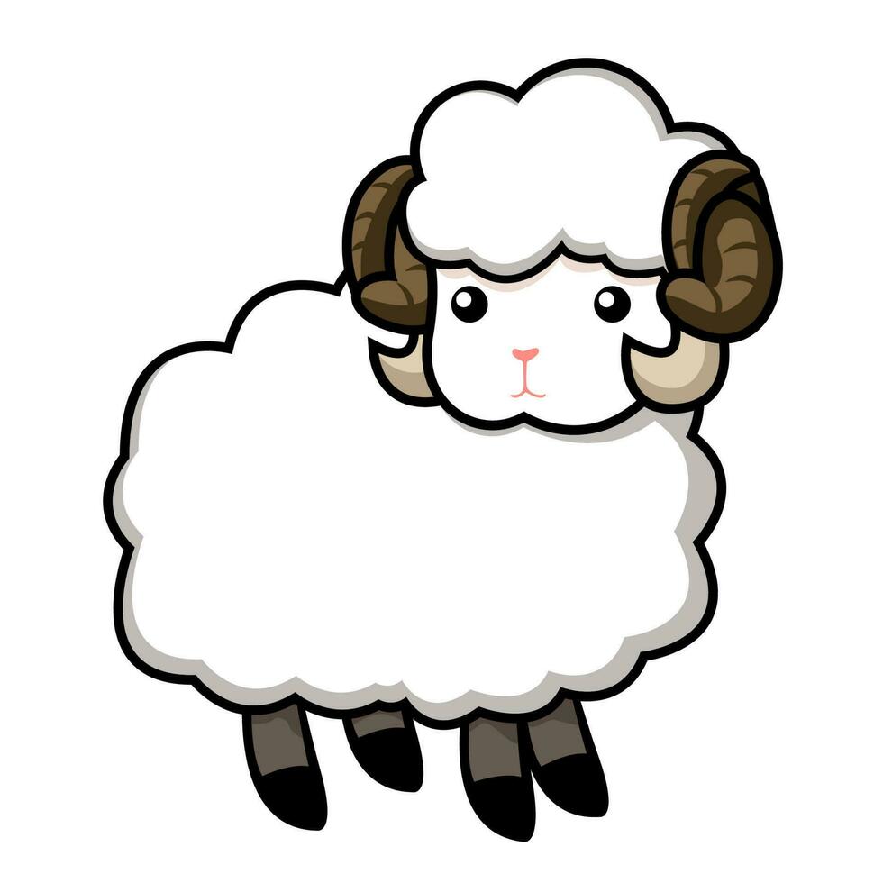 Cartoon style cute nursery aries sheep with black outline vector
