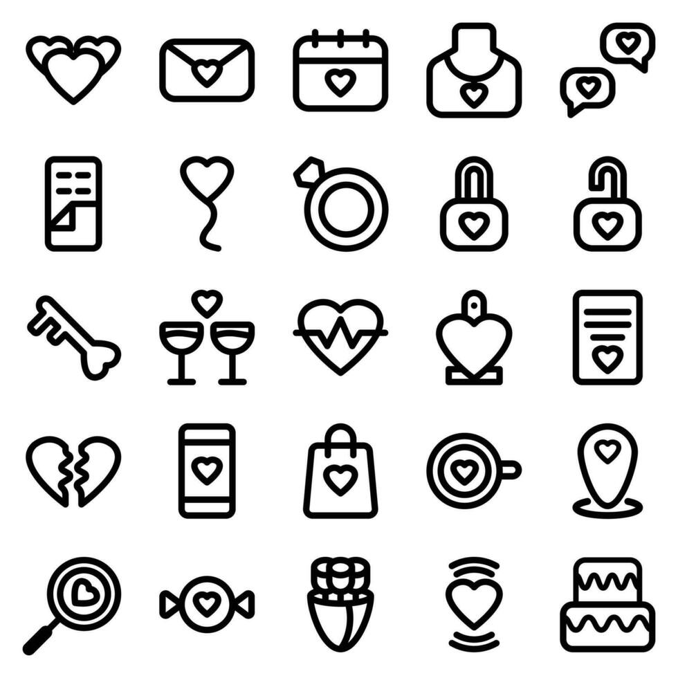 Valentine icon set with outline style vector
