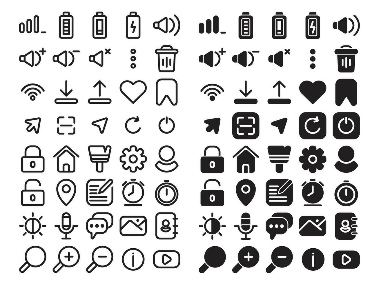 Basic UI icon set outline style vector