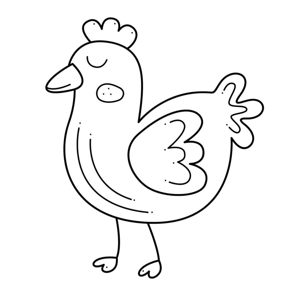 Cute chicken. Doodle black and white vector illustration.