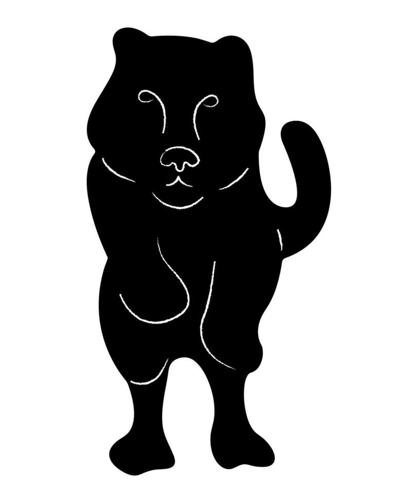 Jumping tiger silhouette. Doodle black and white vector illustration.