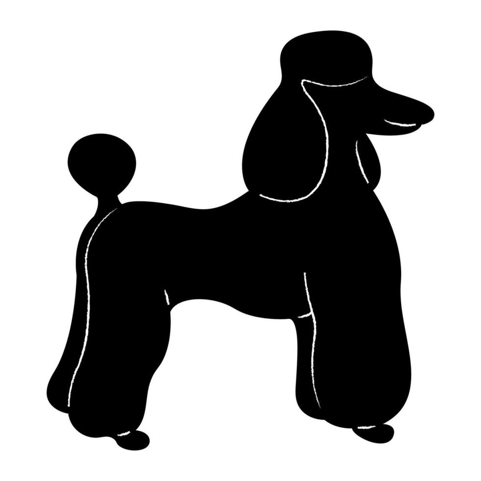 Poodle silhouette. Doodle black and white vector illustration.