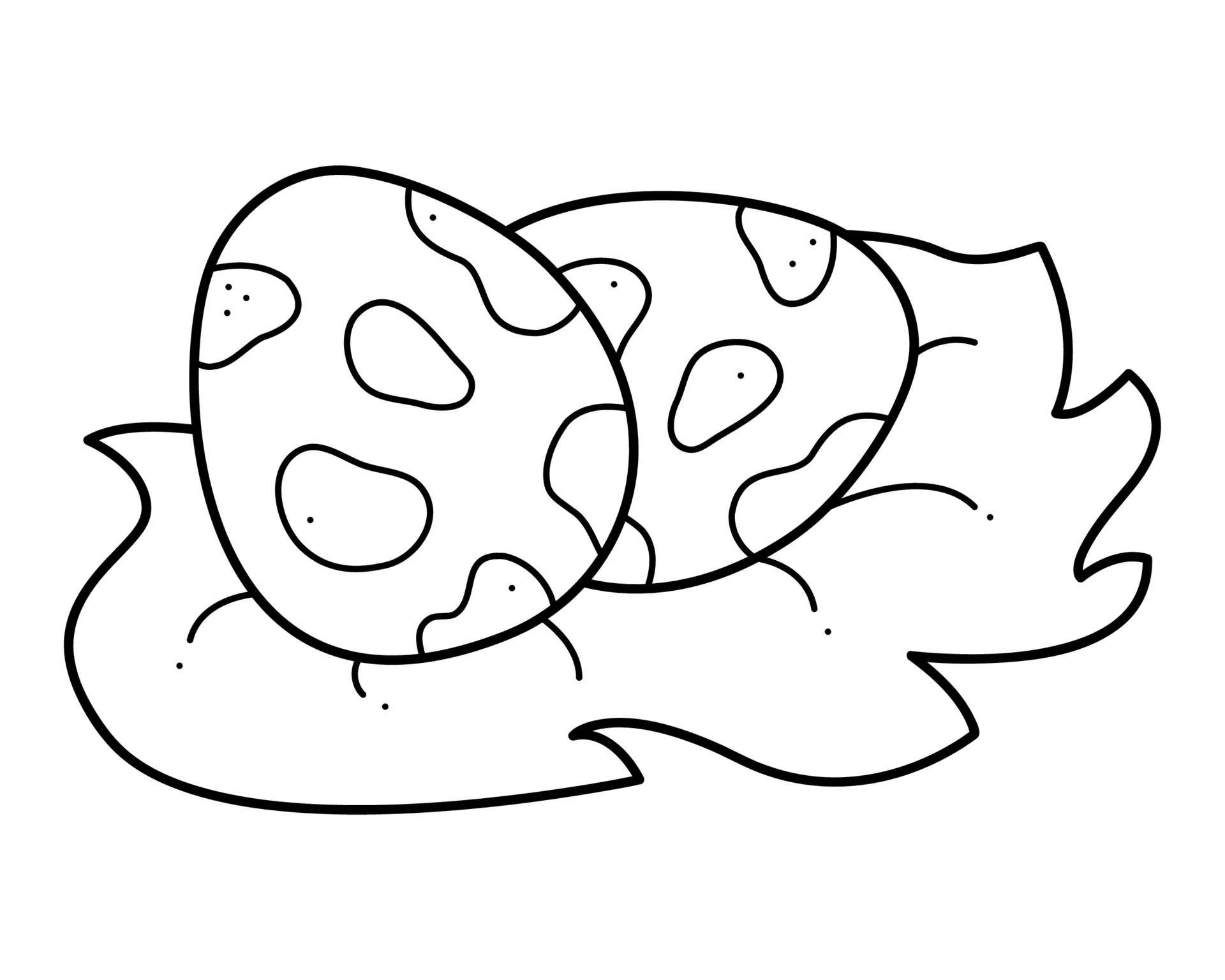 Two chicken eggs in the nest. Doodle black and white vector