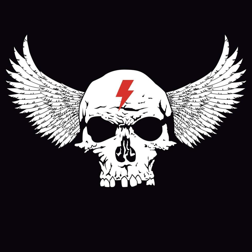 winged skull t-shirt design isolated on black. vector