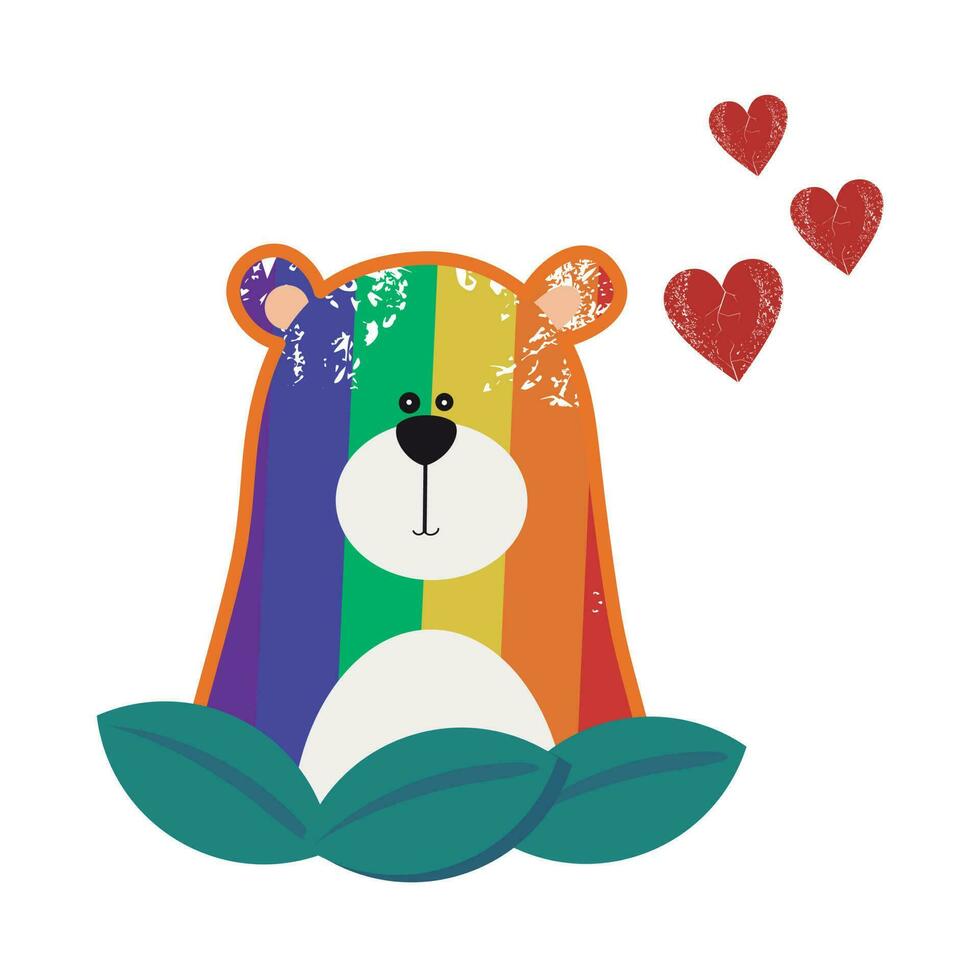 T-shirt design of a bear with kloc colors of the rainbow. vector illustration for gay pride day