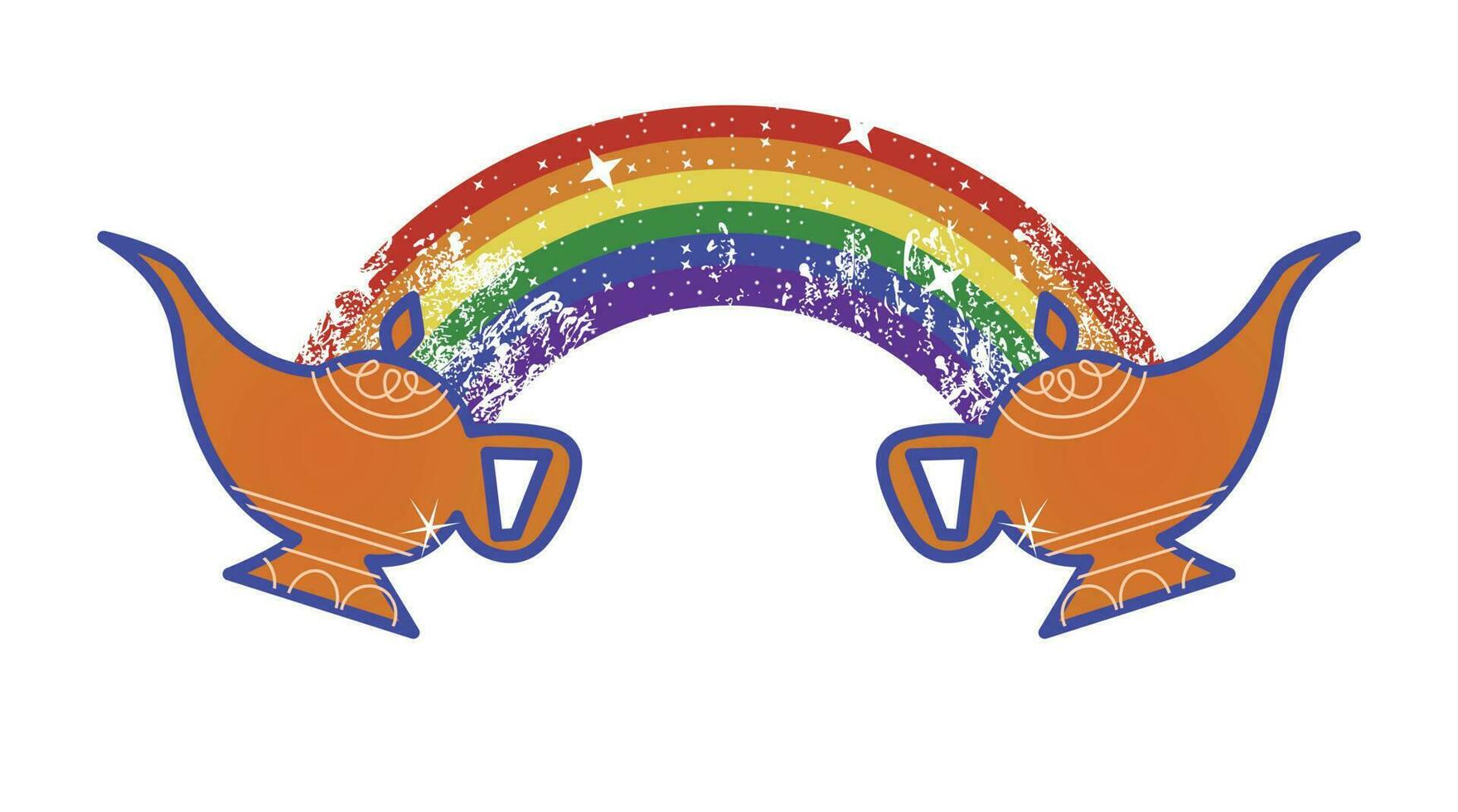 design for t-shirts of two magic lamps joined by a rainbow. vector illustration for gay pride day