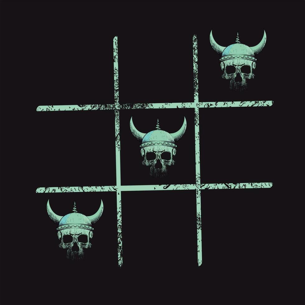 Tic tac toe game formed viking skulls. vector