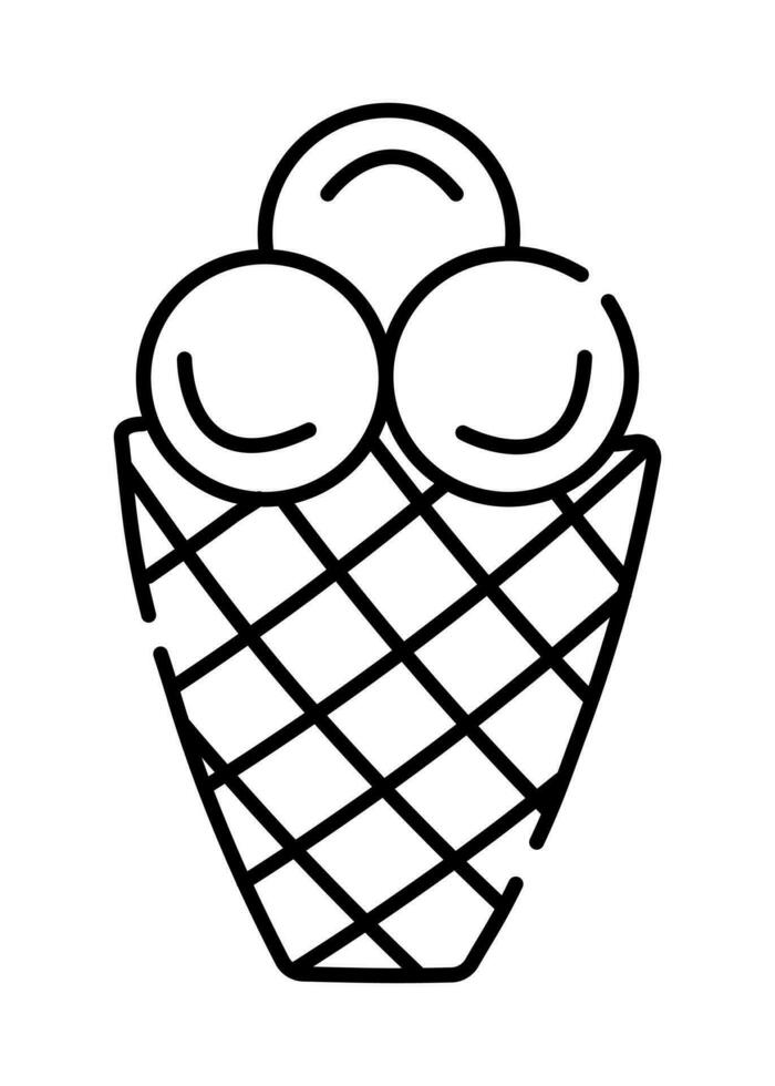 Ice cream waffle black and white vector line icon