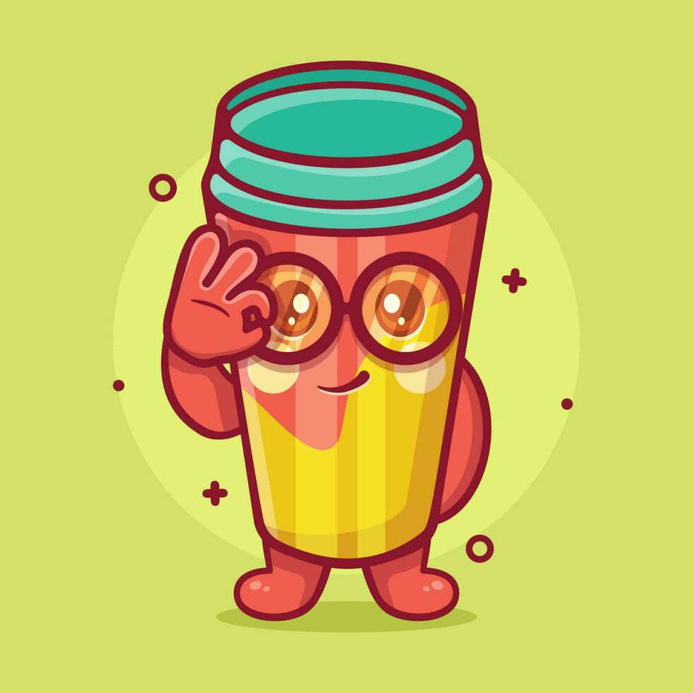 funny water tumbler character mascot with ok sign hand gesture isolated cartoon in flat style design vector