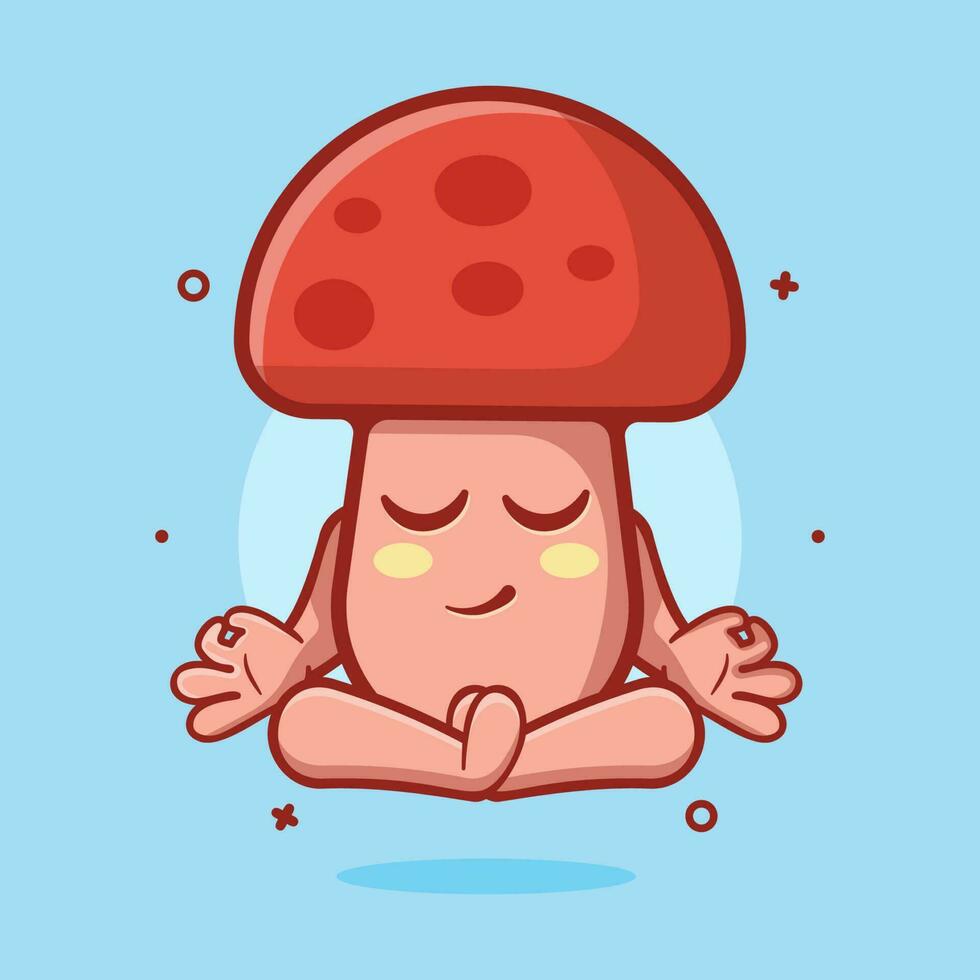 calm mushroom character mascot with yoga meditation pose isolated cartoon in flat style design vector