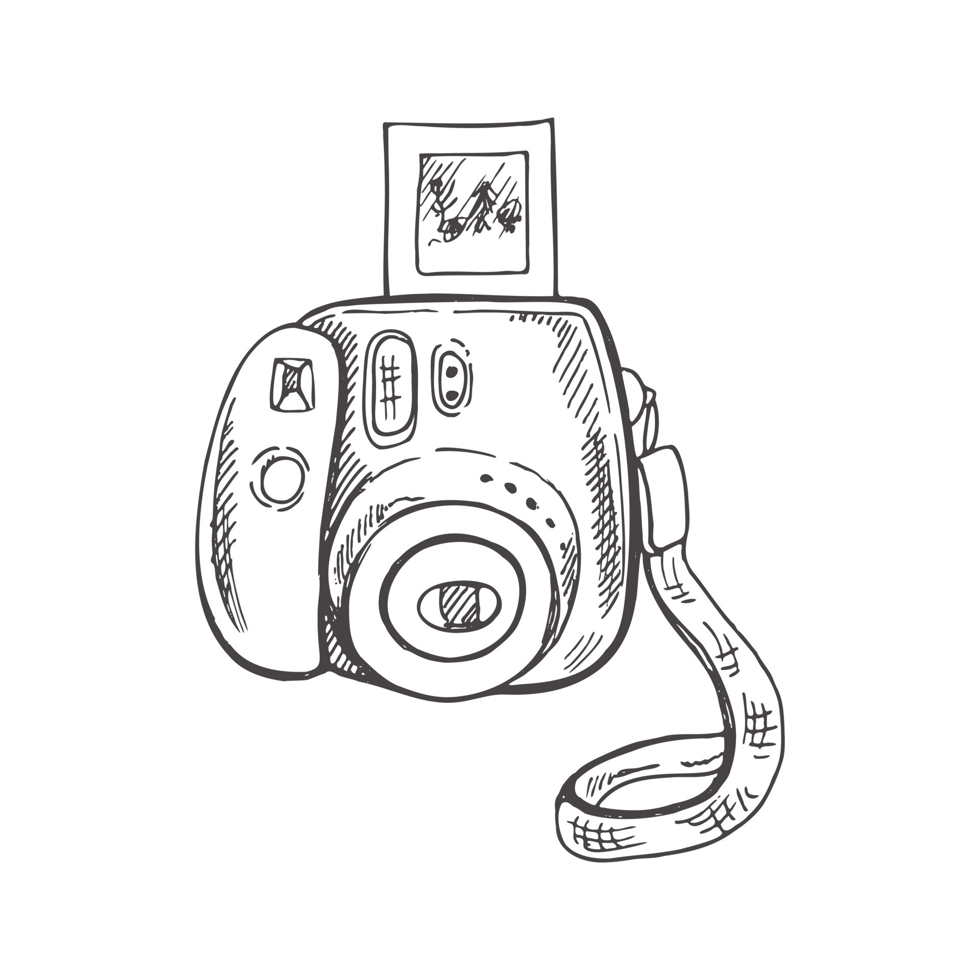 Hand drawn sketch of Camera, Shooting equipment. Vintage vector