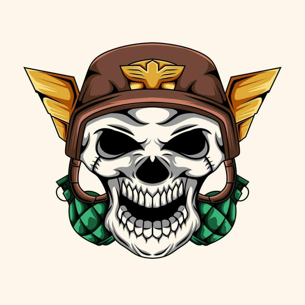 Illustration of army human skull mascot character wearing helmet vector
